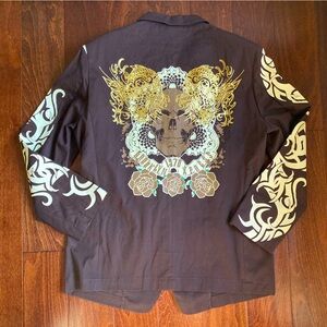 Brooklyn Express Men’s Punk Gothic Brown Blazer Skull Roses XL jacket